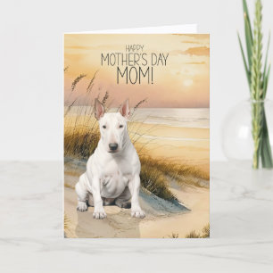 Bull Terrier Hond Zonneondergang Strand Moederdag Feestdagen Kaart