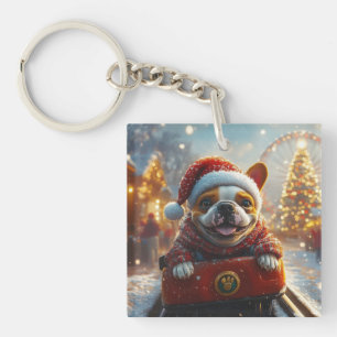 Bull Terrier Honden Achtbaan Kerstmis Sleutelhanger