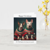 Bull Terrier Honden in Kersttruien Kaart (Gele Bloem)
