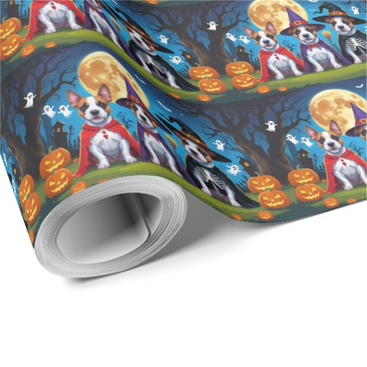Bull Terrier Honden Pompoen Halloween Grappig Cadeaupapier (Rol Hoek)