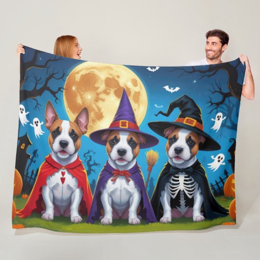 Bull Terrier Honden Pompoen Halloween Grappig Fleece Deken (In situ)