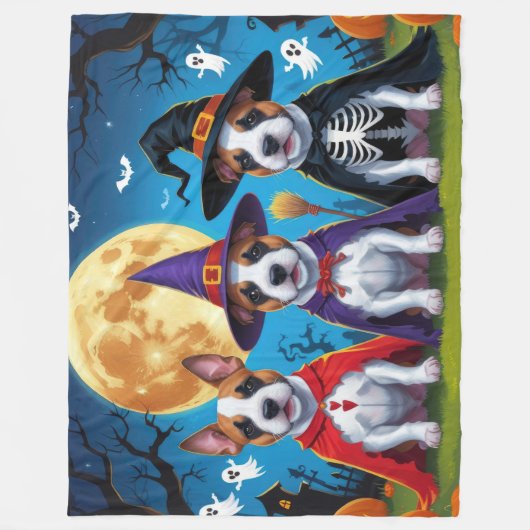 Bull Terrier Honden Pompoen Halloween Grappig Fleece Deken (Voorkant)