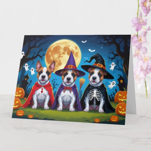 Bull Terrier Honden Pompoen Halloween Grappig Kaart (Orchidee)