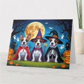Bull Terrier Honden Pompoen Halloween Grappig Kaart (Voorkant)