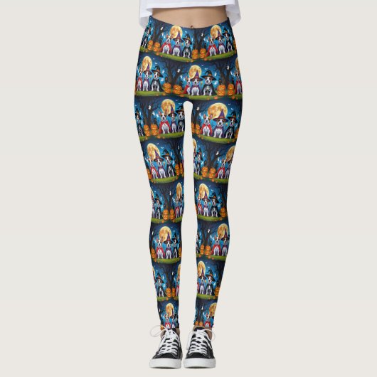 Bull Terrier Honden Pompoen Halloween Grappig Leggings (Voorkant)