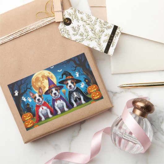 Bull Terrier Honden Pompoen Halloween Grappig Rechthoekige Sticker (Geschenken)