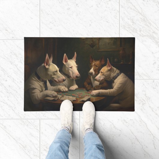 Bull Terrier Honden Spelen Poker Art Deurmat (Binnen)