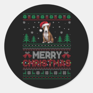 Bull Terrier Hondenliefhebbers Santa Hat Kerstboom Ronde Sticker