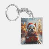 Bull Terrier Hondenroller Onderzetter Kerst Sleutelhanger (Voorkant Links)