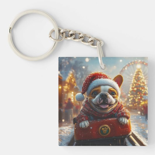 Bull Terrier Hondenroller Onderzetter Kerst Sleutelhanger (Voorkant)