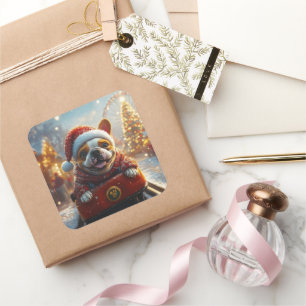 Bull Terrier Hondenroller Onderzetter Kerst Vierkante Sticker