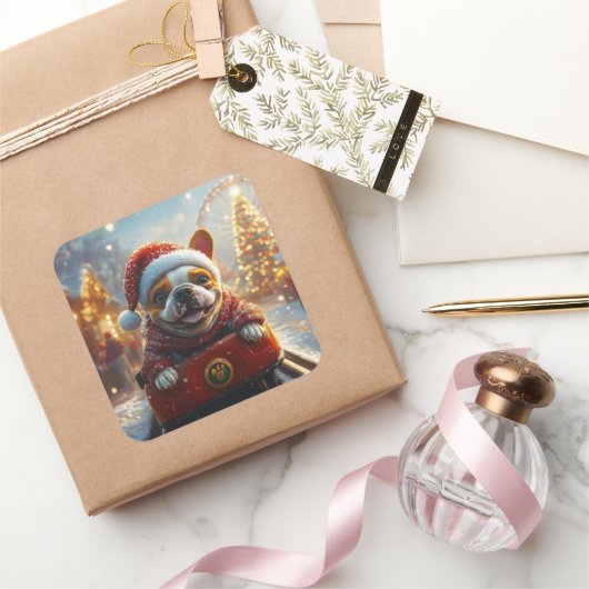 Bull Terrier Hondenroller Onderzetter Kerst Vierkante Sticker (Geschenken)