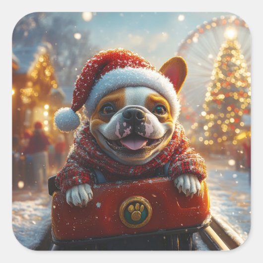 Bull Terrier Hondenroller Onderzetter Kerst Vierkante Sticker (Voorkant)