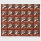 Bull Terrier in de herfst laat Herfst inspireren Cadeaupapier (Vlak)