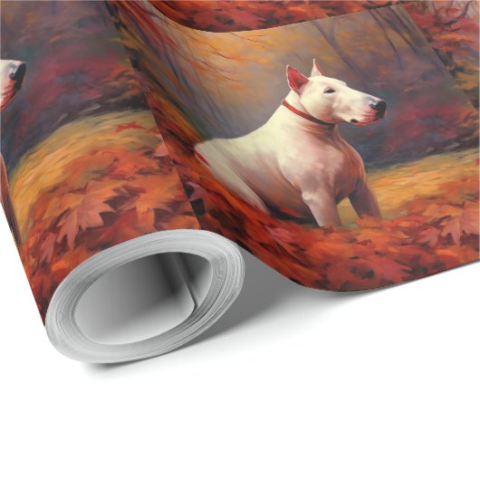 Bull Terrier in de herfst laat Herfst inspireren Cadeaupapier (Rol Hoek)