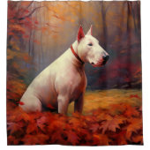 Bull Terrier in de herfst laat Herfst inspireren Douchegordijn (Voorkant)