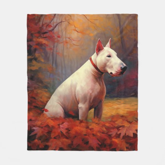 Bull Terrier in de herfst laat Herfst inspireren Fleece Deken (Voorkant)