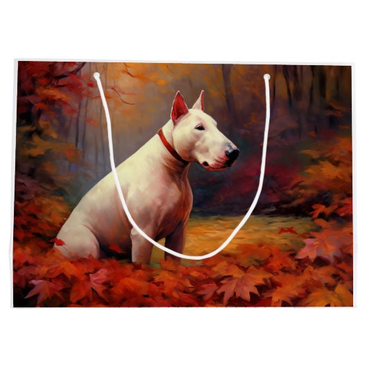 Bull Terrier in de herfst laat Herfst inspireren Groot Cadeauzakje (Achterkant)