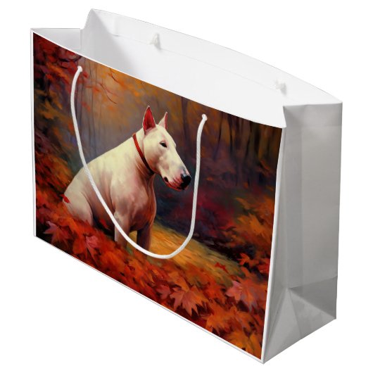Bull Terrier in de herfst laat Herfst inspireren Groot Cadeauzakje (Achterkant Gekanteld)