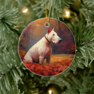 Bull Terrier in de herfst laat Herfst inspireren Keramisch Ornament