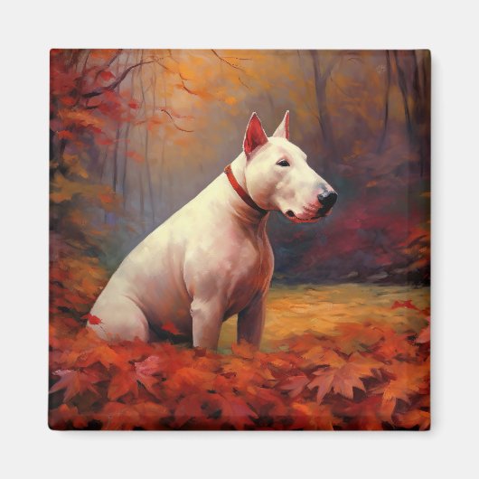 Bull Terrier in de herfst laat Herfst inspireren Magneet (Voorkant)