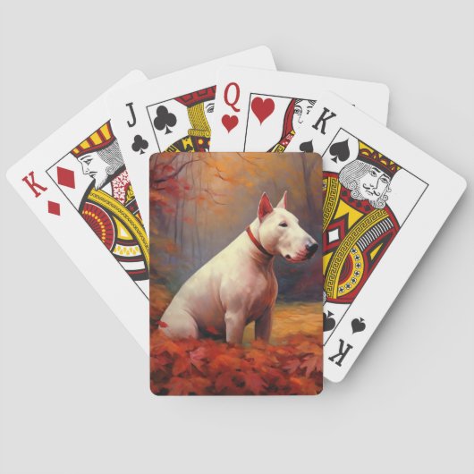 Bull Terrier in de herfst laat Herfst inspireren Pokerkaarten (Achterkant)