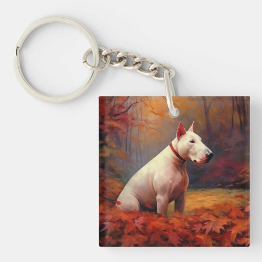 Bull Terrier in de herfst laat Herfst inspireren Sleutelhanger (Voorkant)