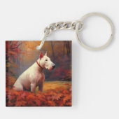 Bull Terrier in de herfst laat Herfst inspireren Sleutelhanger (Achterkant)