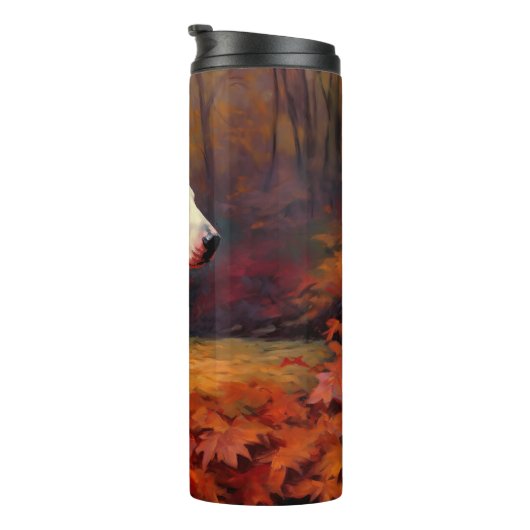 Bull Terrier in de herfst laat Herfst inspireren Thermosbeker (Geroteerd rechts)