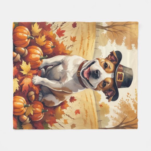 Bull Terrier in de herfst verlaat Thanksgiving kun Fleece Deken (Voorkant (Horizontaal))
