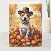 Bull Terrier in de herfst verlaat Thanksgiving kun Kaart (Voorkant)