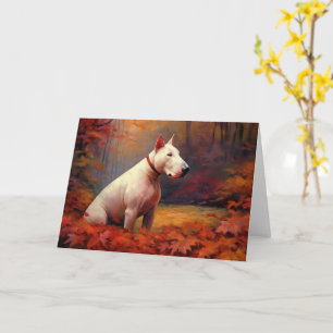 Bull Terrier in de herfstbladeren val inspireert Kaart