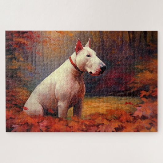 Bull Terrier in herfstbladeren val inspireert Legpuzzel (Horizontaal)