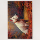 Bull Terrier in herfstbladeren val inspireert Legpuzzel (Verticaal)
