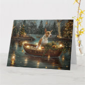 Bull Terrier Kerst Feestelijke Reis Kaart (Gele Bloem)