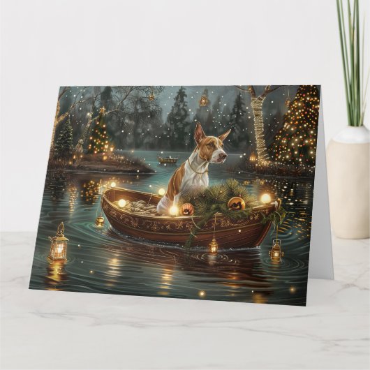 Bull Terrier Kerst Feestelijke Reis Kaart (Voorkant)