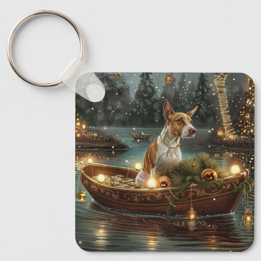 Bull Terrier Kerst Feestelijke Reis Sleutelhanger (Voorkant)