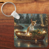 Bull Terrier Kerst Feestelijke Reis Sleutelhanger (Voorkant)