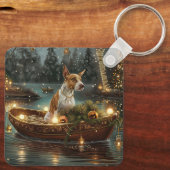 Bull Terrier Kerst Feestelijke Reis Sleutelhanger (Achterkant)