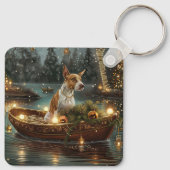 Bull Terrier Kerst Feestelijke Reis Sleutelhanger (Achterkant)