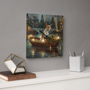 Bull Terrier Kerst Feestelijke Reis Vierkante Klok