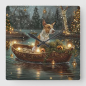 Bull Terrier Kerst Feestelijke Reis Vierkante Klok (Voorkant)