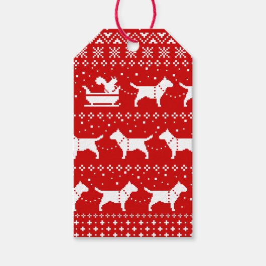 Bull Terrier Kerst Sleigh Honden vakantie vanaf Cadeaulabel (Voorkant)
