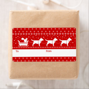 Bull Terrier Kerst Sleigh Honden vakantie vanaf Etiket