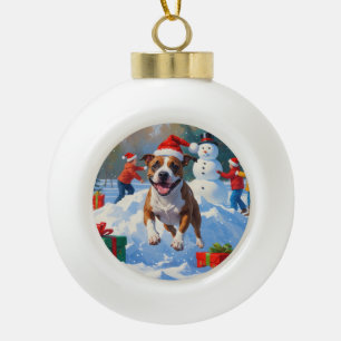 Bull Terrier Kerst Sneeuw Scene Keramische Bal Ornament