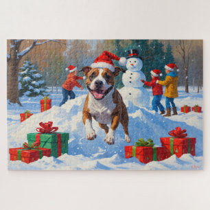 Bull Terrier Kerst Sneeuw Scene Legpuzzel