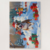 Bull Terrier Kerst Sneeuw Scene Legpuzzel (Verticaal)