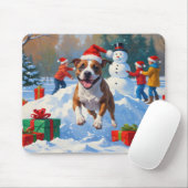 Bull Terrier Kerst Sneeuw Scene Muismat (Met muis)