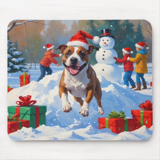 Bull Terrier Kerst Sneeuw Scene Muismat (Voorkant)