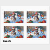 Bull Terrier Kerst Sneeuw Scene Rechthoekige Sticker (Vel)